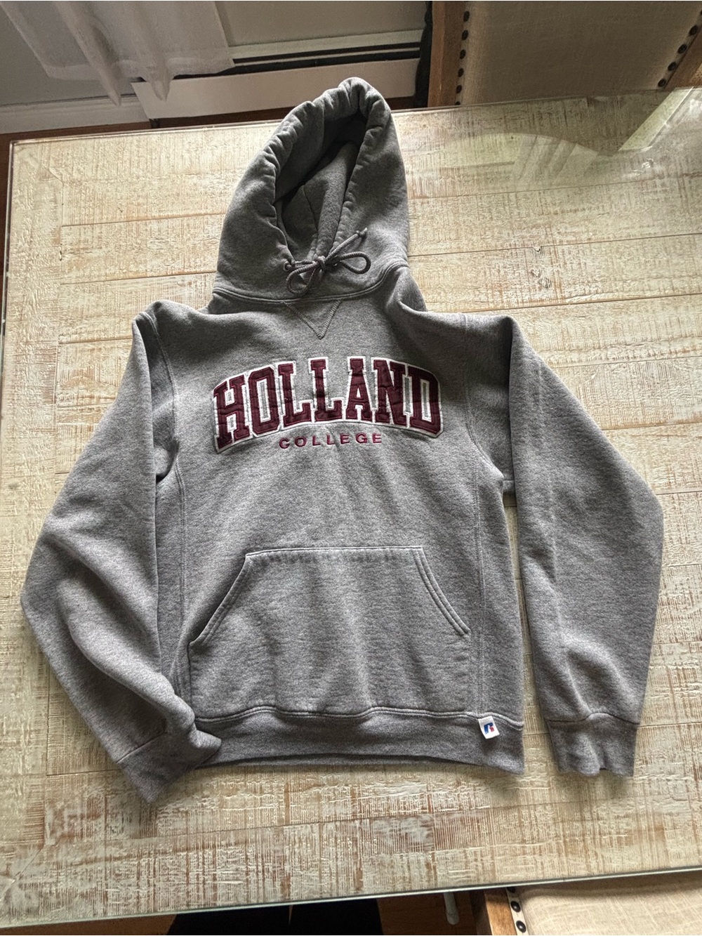 Russell Athletic Gray Hoodie with Maroon Holland College Lettering